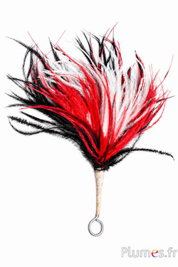 Pennacchio struzzo con anello - altezza 18 cm - nero-bianco-rosso